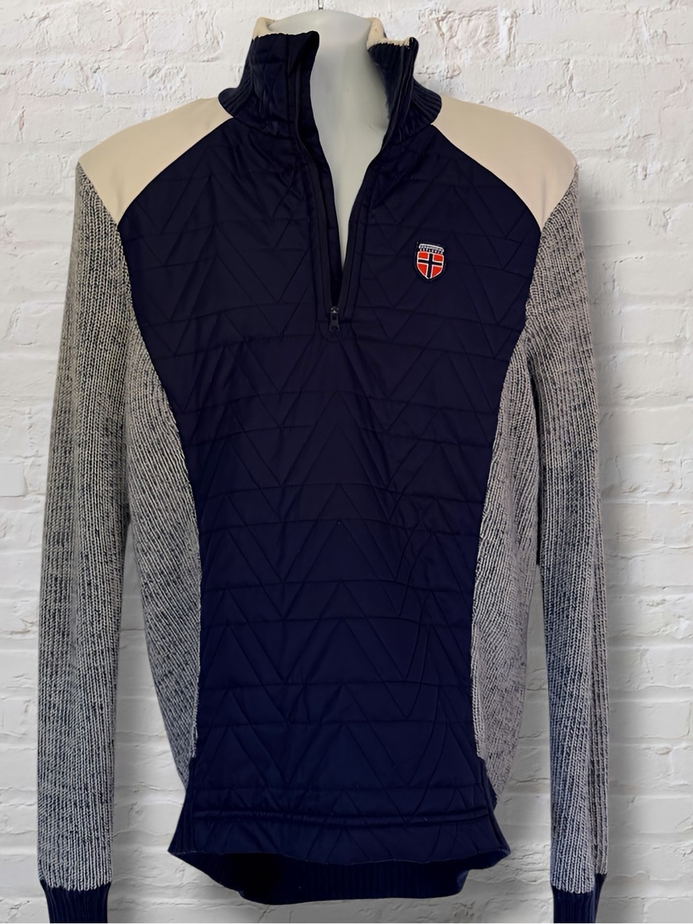 Norwegian Explorer Nordic Wool Blend Hybrid Ski Sweater 1/4 Zip Mens Medium